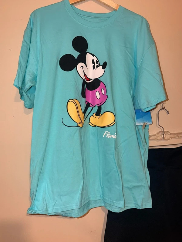 Disney Women's Aqua Turquoise Mickey Mouse Short Sleeve T-Shirt, Size L, New